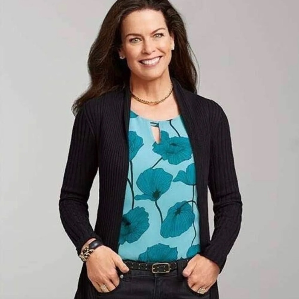 Cabi Blue Sleeveless Floral Poppy Tank Top Blouse